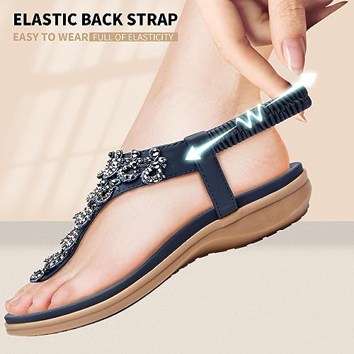 Image of Littleplum Womens Sandals Arch Support Slingback Rhinestone Dressy Sandals Comfort Summer Shoes Ankle Strap Elastic Flats for Beach Walking