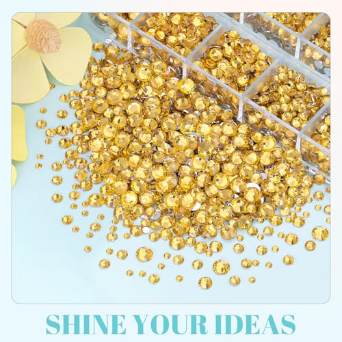 Image of 6100Pcs Resin Rhinestones for Bedazzling with 2Pcs 10ml B7000 Jewelry Glue, 1 Box Flatback Crystals Diamond (Golden Yellow) for Crafting Crafts, Gems for Clothing Shoes Tumblers Nail Art