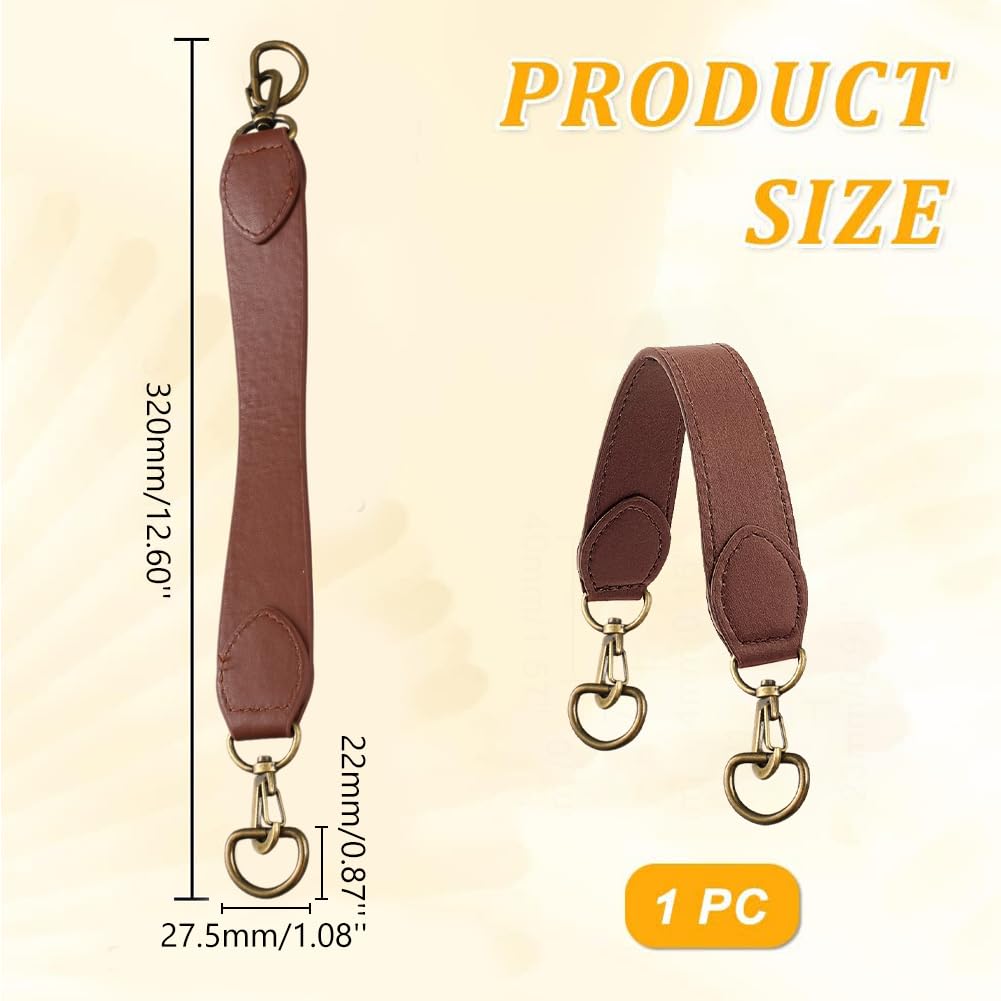 WADORN Short Leather Handbag Handle, 12.6 Inch PU Leather Purse Strap Wide Shoulder Bag Strap Replacement Briefcase Top Handle with Swivel Clasp DIY Purse Making Supplies, Dark Brown