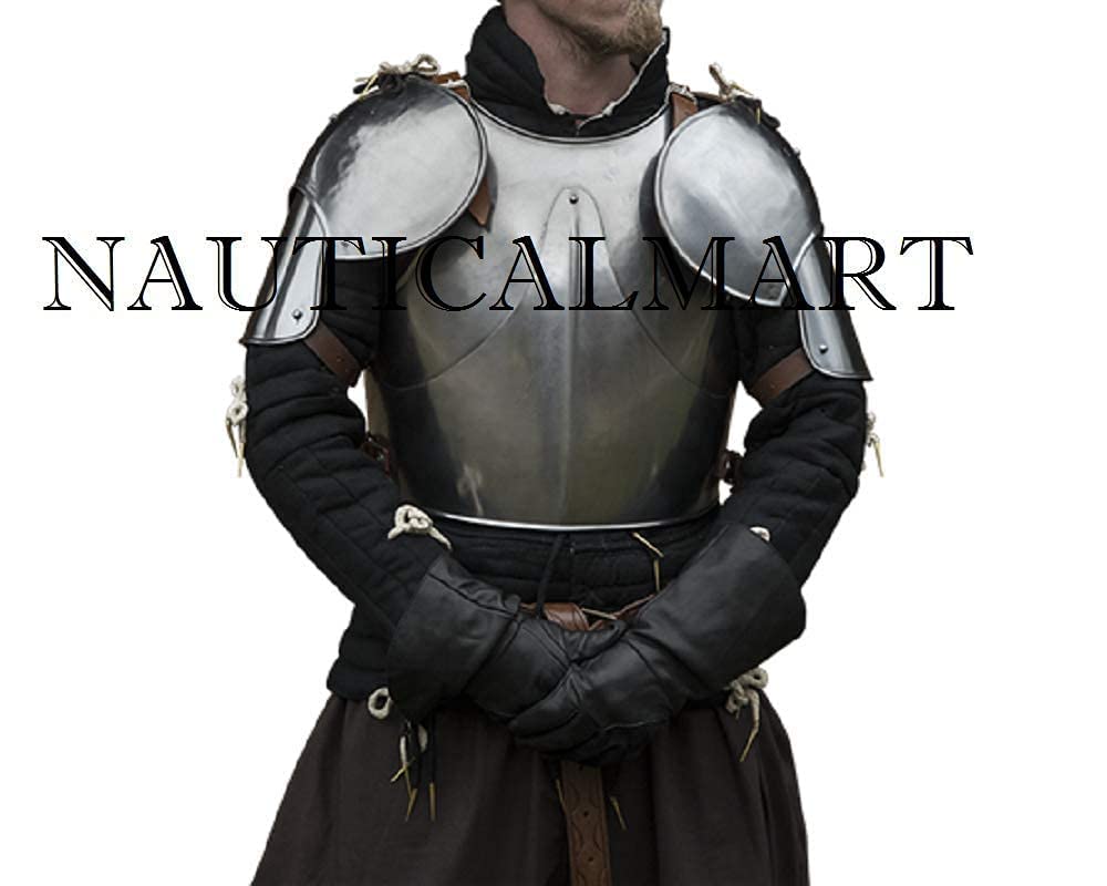 Medieval LARP Fantasy Costume Steel Armour Cuirass Breastplate with Pauldrons Halloween Costume