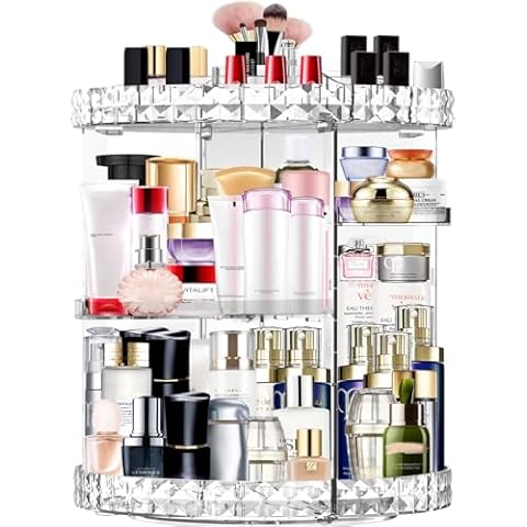 MISERWE Makeup Organizer 360 Degree Rotating 7 Adjustable Layers Large Capacity Cosmetic Organizer Transparent Make Up Organizers and Storage Cover