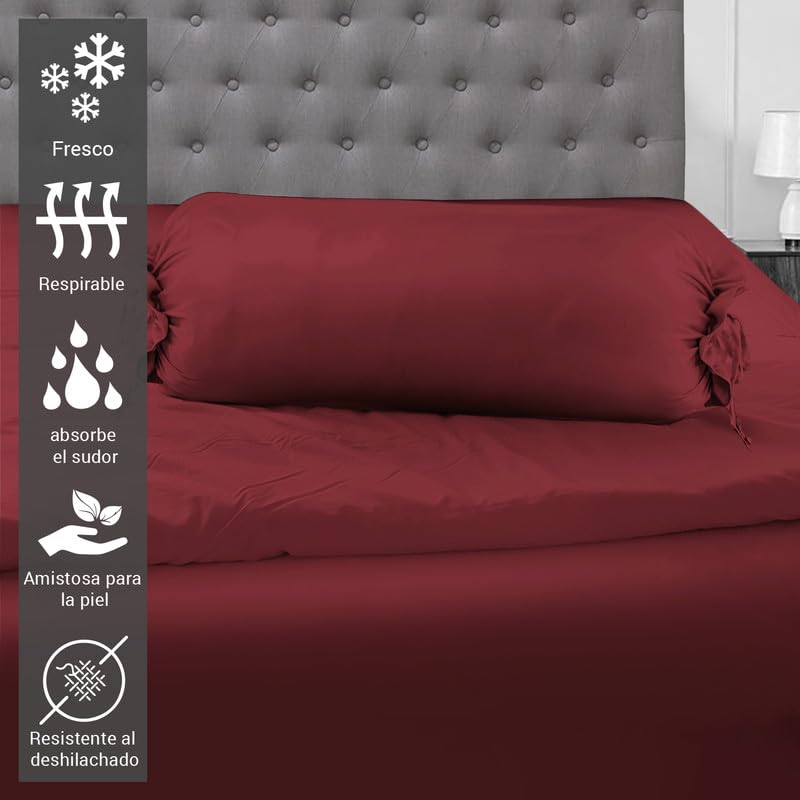 Pizuna Funda Nordica Cama 105- Juego de Funda Edredon 170x210 con 1 Funda Almohada Cilindrica, 400 Hilos Tejido Satinado de Lujo 100% algodón de Fibra Larga de (Río Rojo)