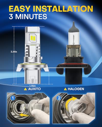 Image of AUXITO H13 /9008 Bulbs, 1000% 50,000LM Brighter, 1:1 Halogen Size, 6500K Cool White, 60000Hr+ Long Lifespan, Plug and Play, No Flicker, Pack of 2