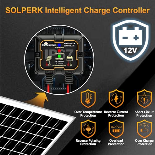 Image of SOLPERK Solar Panel Kit 10W 12V, Waterproof Solar Battery Trickle Charger Maintainer + Smart MPPT Controller + Adjustable Mount Bracket for Boat Car RV Motorcycle Marine Automotive