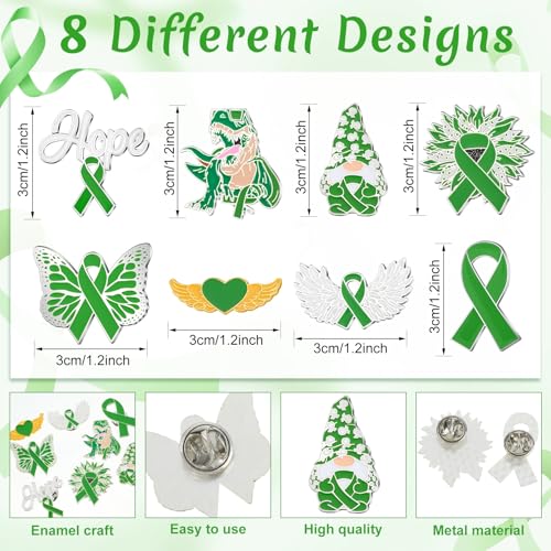Image of 24 Pcs Mental Health Awareness Pins Gifts Mental Health Awareness Items Green Ribbon Hope Butterfly Brooch Lapel Badge Button for Women Men Clothing Bag Backpack Hat Public Charity Gifts