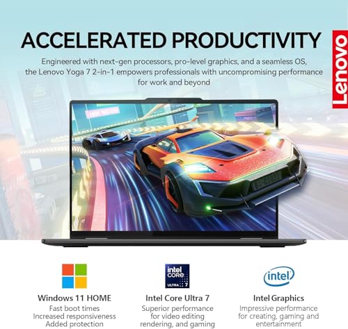 Image of Lenovo Yoga 7i 2 in 1 Laptop Touchscreen, 16 inch FHD+ 360 Foldable Touch Screen Convertible, Intel Core Ultra 7, Windows 11, 16GB DDR5 RAM 1TB SSD, Backlit 10-Key, Fingerprint