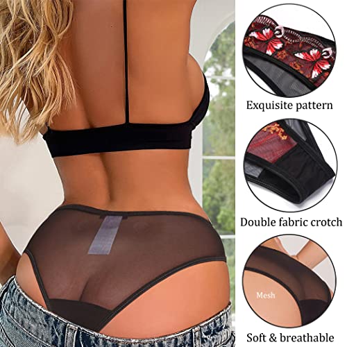 Image of Avidlove Sexy Panties for Women Butterfly Embroidered Underwear Mesh Panties Pack