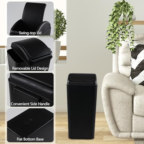 Caneca de basura rectangular de plástico 16 L negra miniatura 3