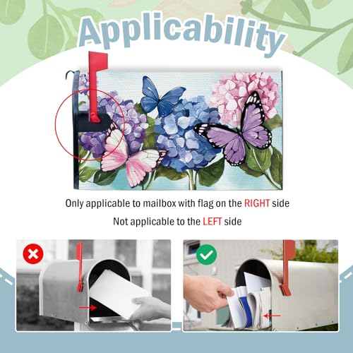 Image of Spring Summer Mailbox Cover Magnetic Standard Size 20.5 inch x 18 inch, Hydrangea Flower Butterfly Decorative Post Letter Box Wrap Decor, Floral Seasonal Garden Yard Outdoor Decoration