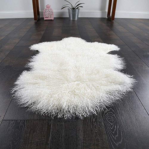 Genuine Mongolian Tibetan Lamb Sheepskin Wool Area Rug Real Carpet Curly Fur Pelt Throw Soft Plush Home Decorative 2Ft X 3.4-3.6Ft #TOP5