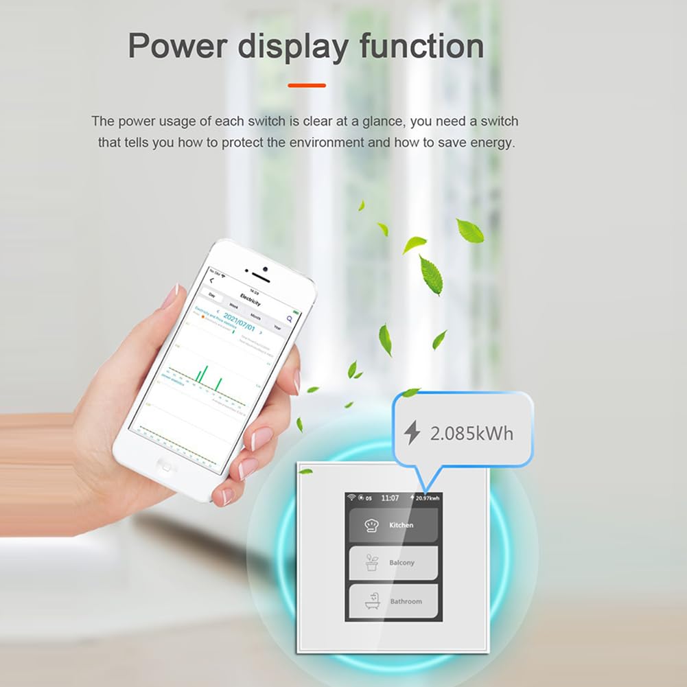 RANRAO Interruptor de Pared WiFi, Interruptor de Pared Inteligente WiFi, Interruptor de luz Inteligente Funciona 4 en 1, Interruptor de luz/Cortina de 3 Bandas, Funciona con Tuya/Homekit,