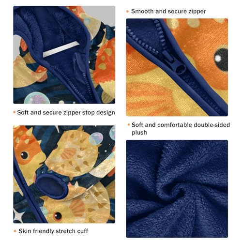 Colorful Fish Pufferfish Toddler Fleece Jacket Girl Boys Hooded Fleece Jacket Coat Warm Outwear Zip-up 3-10T3