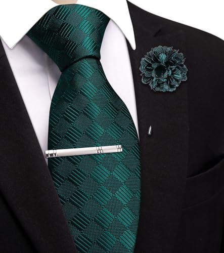 Image of Hi-Tie 63 inches Striped Paisley Extra Long Ties for Men Silk Necktie with Lapel Pin Tie Clip Big and Tall Men Formal Wedding