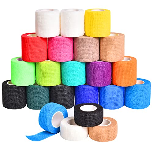 bandage autoadhésif 22 Rouleaux bande auto agrippante 5cm ×4,5m +2,5cm ×4,5m adhesive cohesive bandage bande auto adhésive tape crossfit strap doigt strapping cheville medical elastique chien