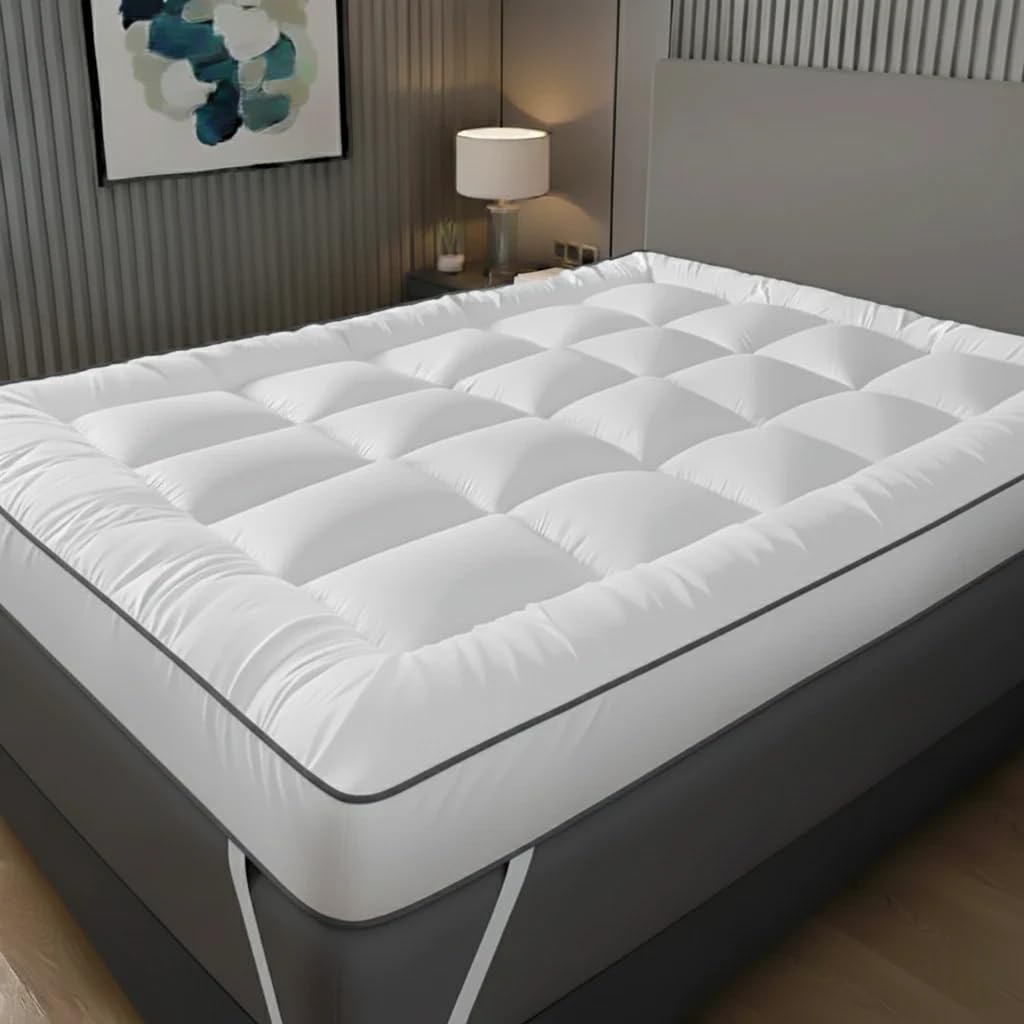 Extra Deep 10cm Mattress Topper Super king Bed – Luxury Quilted Hotel Quality Mattress Pad, Ultra Soft Fluffy, Breathable Box Stitched Strong Corner Elastic Straps Machine Washable (Super King)