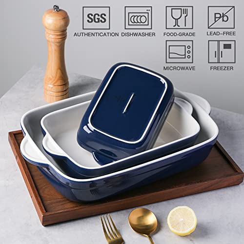 Sweejar Casserole Dishes for Oven, Ceramic Bakeware Set of 3, Lasagna Pan Deep with Handle, Rectangular Baking Pan Set, 9x13 Baking Dish for Cooking, Banquet and Daily Use (Navy) - Image 3