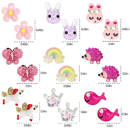 9Pairs Unicorn Rainbow Stud Earrings for Girls, Multicolor, Assorted Styles Cute Multiple Animal Toddler Girls Butterfly Flower Earrings2