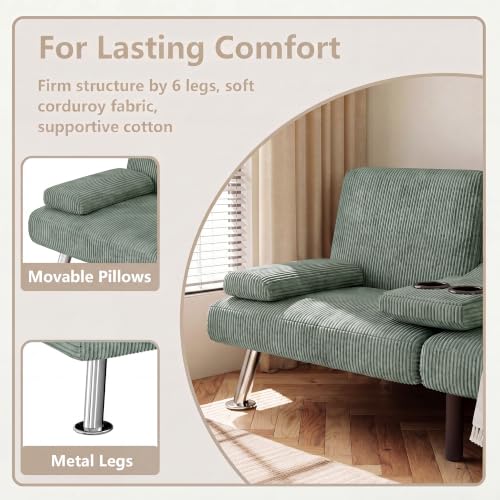 Image of Flamaker Futon Sofa Bed, Modern Corduroy Convertible Folding Futon Set