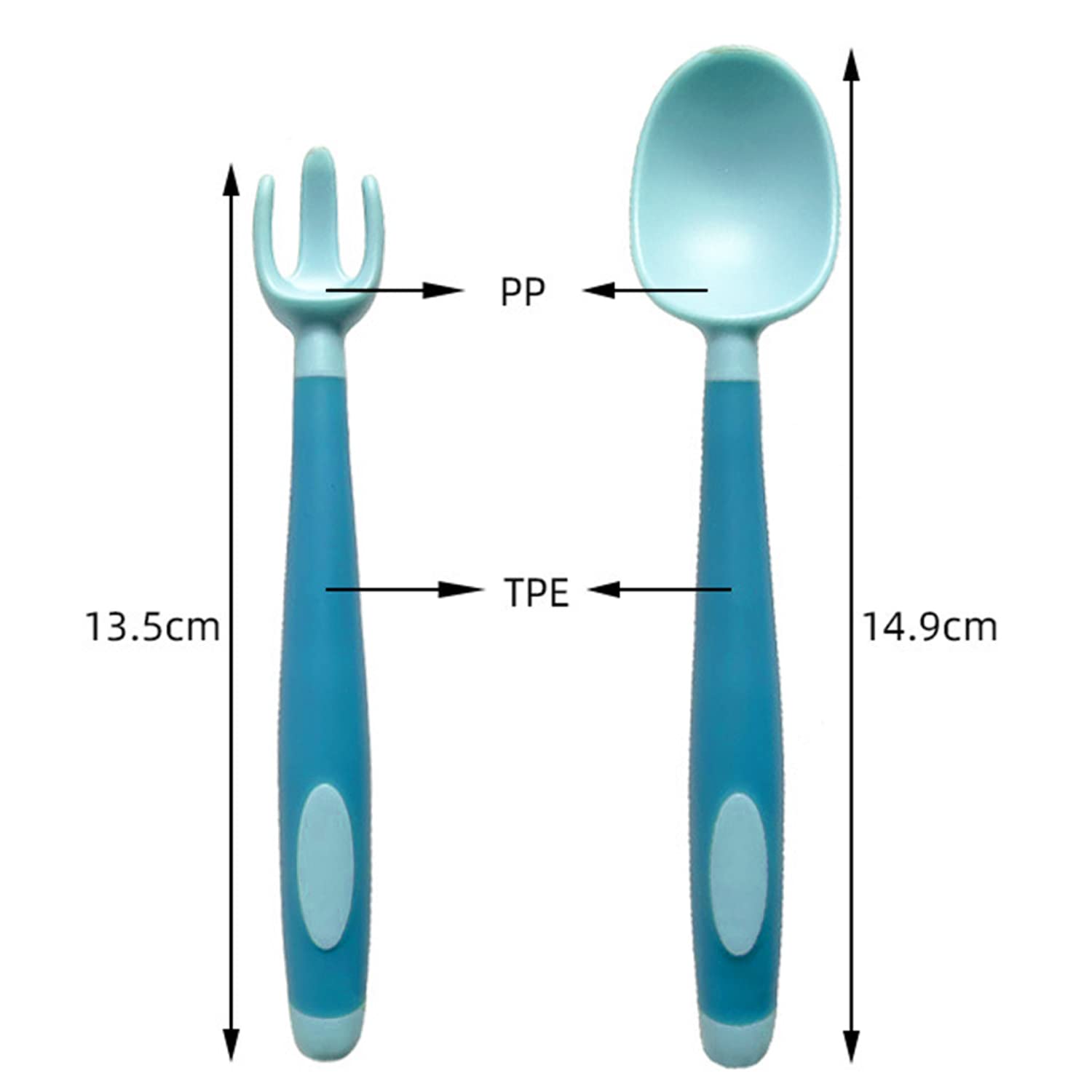 SYGA 2PCS Infant Baby Fork and Spoon Set Baby Feeding Learning Temperature Sensing Kid Utensils Toddler Anti-Choke Self Feeding Accessories (Bendable Twisting Spoon Blue) 1