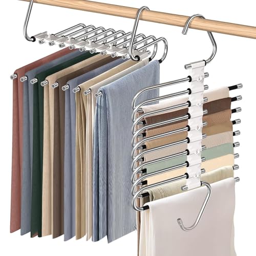 Reviews de Perchas para faldas los más solicitados. 43 2PCS Perchas para pantalones,perchas ganchos para pantalones,espacio organizadores de almacenamiento para faldas bufandas.9 niveles de acero inoxidable tipo perchas plegables...