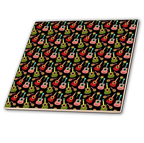 4 Inch Ceramic Tile - Colorful Mexican Guitars and Maracus Pattern Patterns