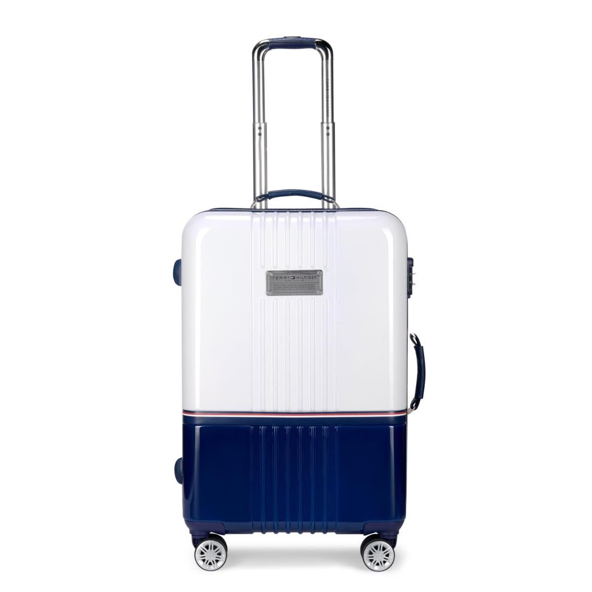 tommy hilfiger Twins Pro Medium Hard Luggage- White&Navy |Check-in Trolley Bag with TSA Lock | 360° Spinner Double Wheels | Telescopic Handle | Polycarbonate Hardshell Suitcase | 67cm | 76L Capacity-picture-13