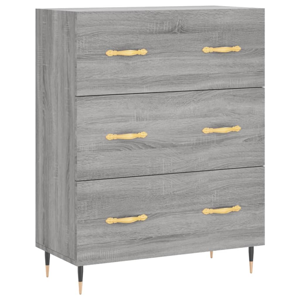 Credenza grigio Sonoma, 69,5 x 34 x 90 cm, comò con 3 cassetti