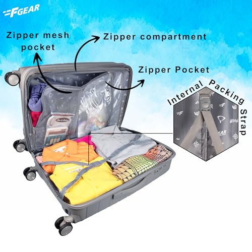 Image of F Gear PPS27 Polypropylene Hardshell /Hardsided /Hardcase Light Weight 8 Wheeler Spinner Luggage Bag /Smooth Speed Wheel Suitcase /Trolley with TSA Lock for Men Women (Check in 28 Inch, Light Grey)