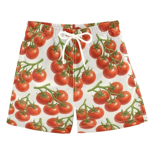 DOMIKING Tomato Branch Vegetable Beige Boys' Swim Wear with Mesh Lining Elastic Drawstring Beach Shorts for Child Boy Quick Dry XL
