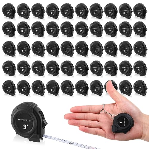 Kanayu 50 Pcs Pcs Mini Measuring Tape with Keychain, 3 ft, Black