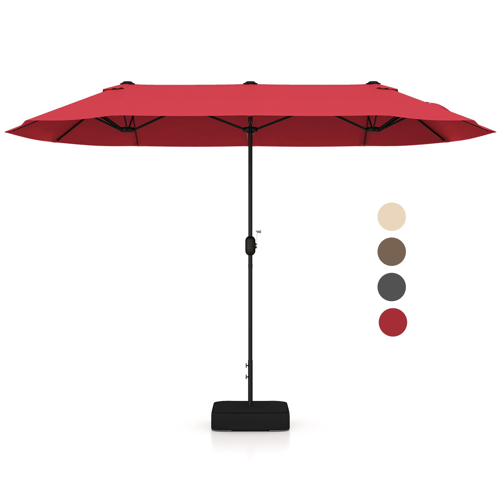 KOMFOTTEU Sombrilla Doble 4 x 2 m con Luces LED y Base, Sombrilla Rectangular con Manivela, Parasol de Jardín con Protección UV, Parasol Grande para Balcón, Piscina, Patio