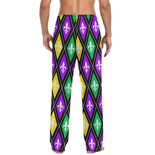 Heraldic Fleur De Lis Carnival Pajama Pants Plaid Mardi Gras Men's Pajama Bottoms Lounge Sleepwear PJs Sleep Pants XL2