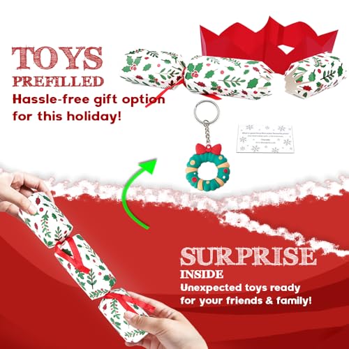 Hoiyen Christmas Crackers,10 Packs DIY Christmas Party Crackers Bulk, Xmas Crackers with Party Hat, Riddle Cards, Joke & Keyring, Gifts for Family Party Favors,Kids Novelty Gifts,Novelty Decorations - Image 3