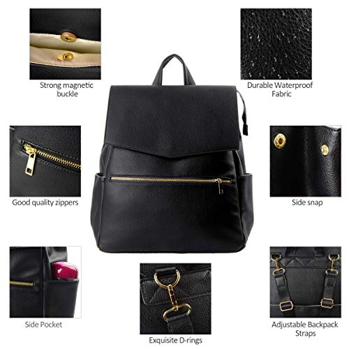 Kzni Leather Diaper Bag Backpack, Diaper Backpack Nappy Baby Bags For Mom Unisex Maternity Diaper Bag With Stroller Hanger|Thermal Pockets|Adjustable Shoulder Straps|Water Proof| Largecapacity(Black) #TOP2