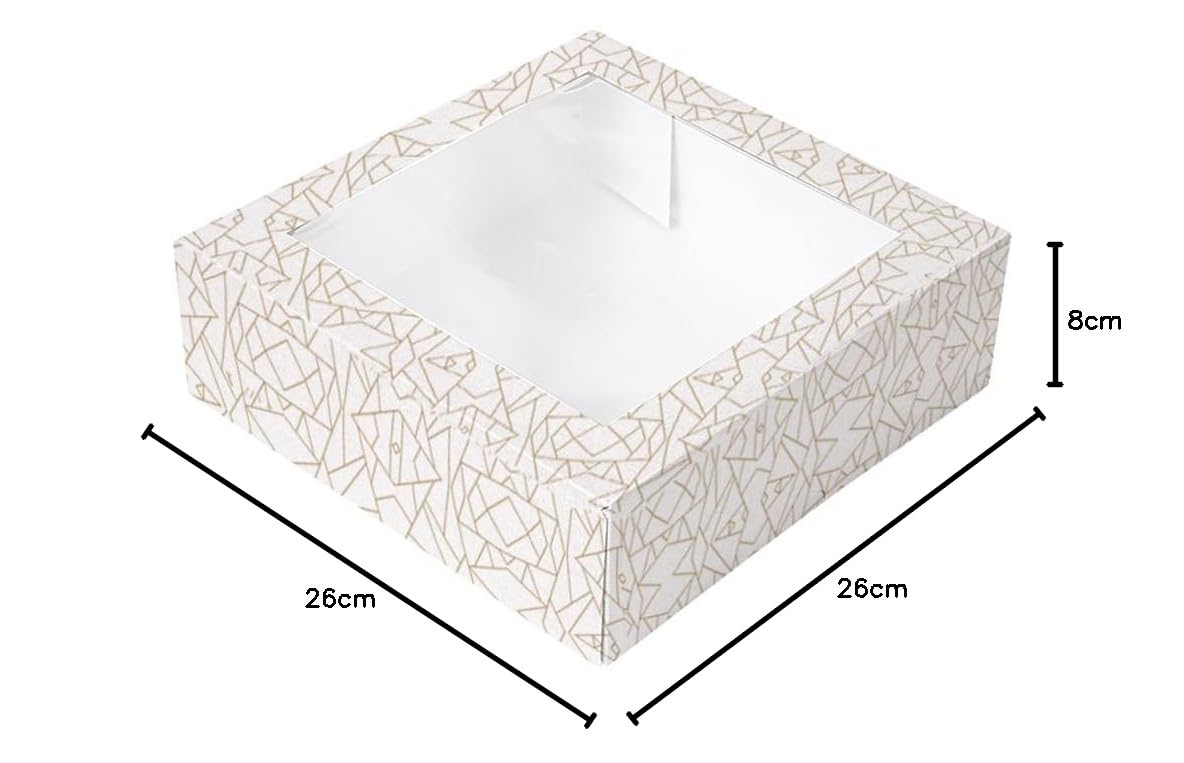 García de Pou - 50 Unidades - Cajas Pastelería Con Ventana 'Thepack' 250 G/M2 + Opp 26 x 26 x 8 cm Blanco Cartón Ondulado Nano-Micro