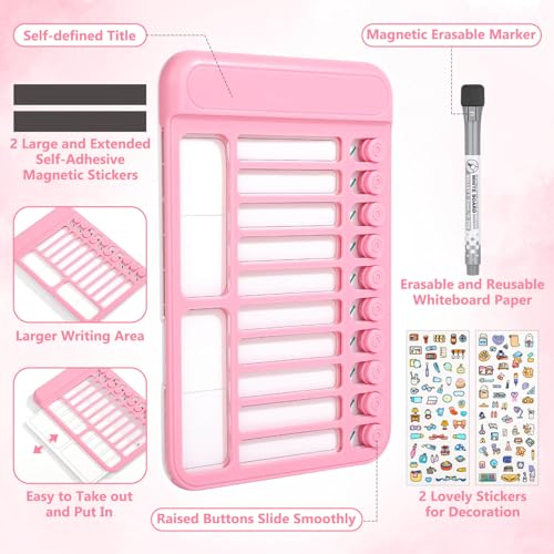 Image of Audab Dry Erase Chore Chart for Kids, Magnetic Checklist Board, My Chores Slider Chart to Do List Board, Routine Reward Chart Schedule Board Task Tracker for Home Refrigerator, Wall, Desk (Pink)