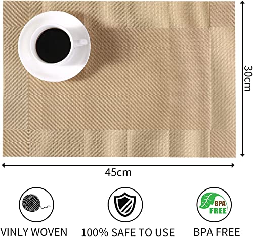 Image of Dining Table Placemats - 2pcs PVC TableMats - Washable Mats - Kitchen Mats - Heat Resistant Dinner Mat - Table Decore Mat Dining Table Placemat (2-Piece, Gold)