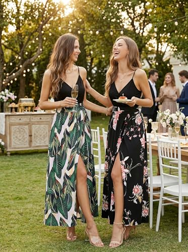 Image of Newshows Women's 2026 Lightweight Summer Wedding Guest Beach Vacation Casual V Neck Split Flowy Maxi Dress