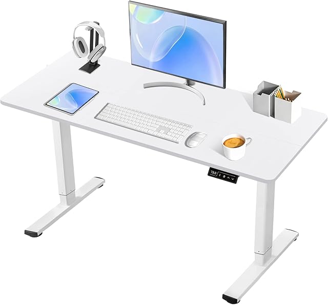 Devoko Electric Standing Desk Height Adjustable Standing Desk 100 x 60 cm, Stand Up Desk for Kids and Adults, Sit Stand Desk Adjustable Height Desk for Home Office (White)