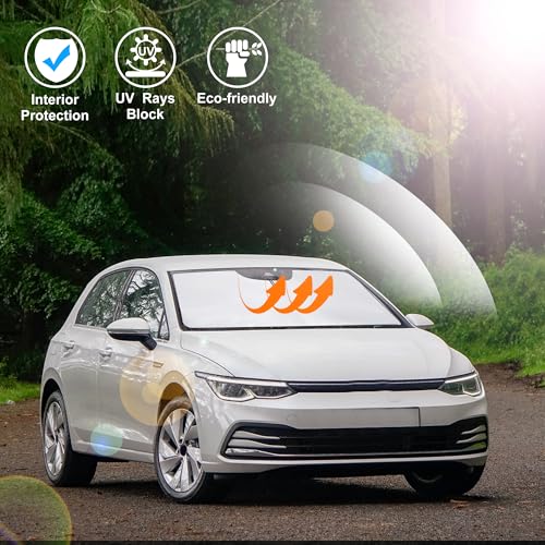 Image of Windshield SunSshade Compatible with 2013-2021 Volkswagen Golf GTI e-Golf VW Golf R 4 Door Hatchback Accessories Sunshade Sun Visor Protector Keeps Car Cool