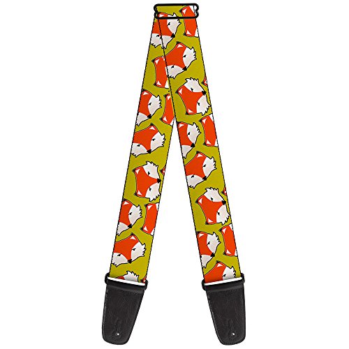 Buckle-Down Guitar Strap Fox Face Scattered Warm Olive 2 Inches Wide (GS-W30667)