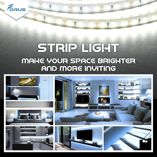 Image of Forus 5 Meter (5M) 8mm Cool White LED Strip Light, 120 LEDs /M Plug & Play Flexible Lighting for Home Decor, False Ceiling, Pooja & Living Room, Kitchen, Mirror, Stairs, 2-Year Warranty