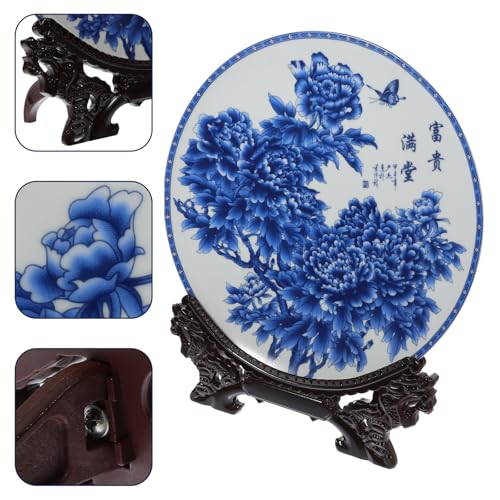 Bandeja Decorativa de Cerámica Azul HEATSHAKING de Plato Redondo con Soporte 8