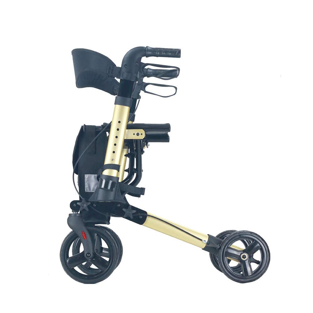 Rollator s ，Lightweight Travel Folding Rollator with Seat Transport Chair Dual Brake Adjustable Height 4 Wheels Mobility Aids for Adult Senior Elderly Outdoor
