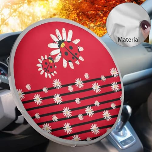 Image of Steering Wheel Cover Sunshade Reflect UV Sun and Heat Ladybug Daisy Car Interior Sunshade Easy Installation Auto Interior Protector Universal for Cars Truck SUV Van