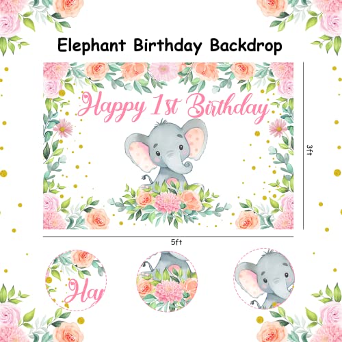 Elephant 1St Birthday Party Decorations Girl - Happy 1St Birthday Backdrop, Elephant One Cake Topper, Cupcake Toppers, Balloons, Pink Elephant Theme First Birthday Party Supplies #TOP6