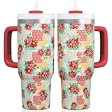 Generic Pioneer Woman 30oz Boho Floral Double Wall Vacuum Insulated Tumbler With Handle and Lid - Gift for Women