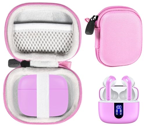 CaseSack Case for TAGRY X08 Bluetooth Headphones True Wireless Earbuds 60H, mesh Pocket for Charge Cable (Pink)