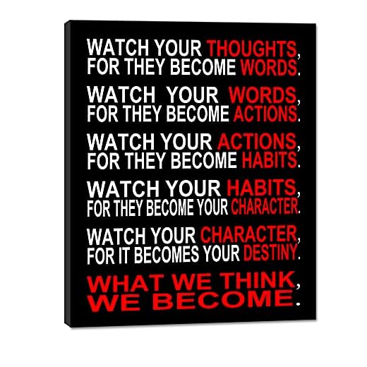 Pyradecor Watch Your Thoughts Motivational Classroom Poster Modern Canvas Prints Wall Art Paintings Ready to Hang for Office Living Room Home Decorations Stretched Pictures Artwork