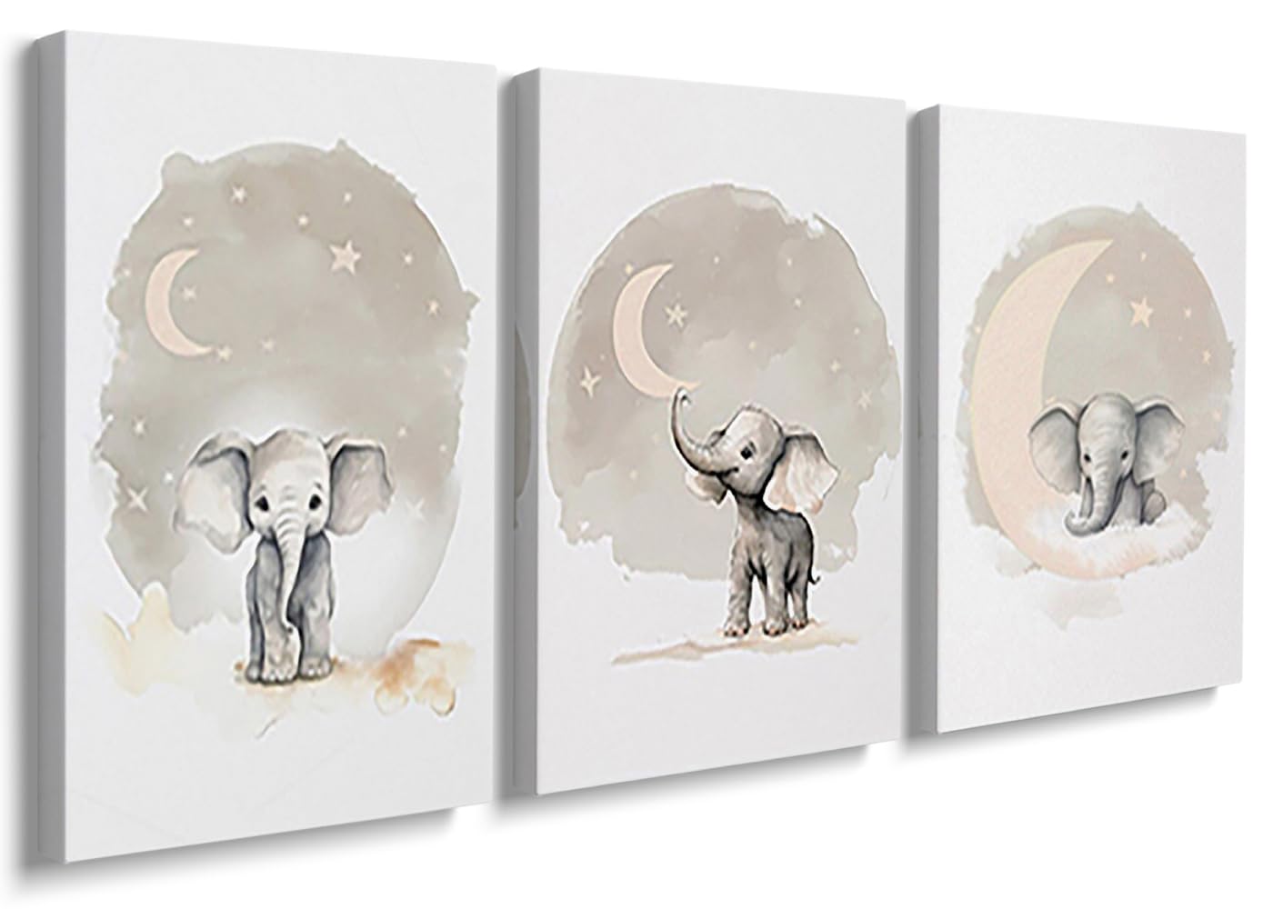 Elephant Theme Canvas Wall Art Set of 3,Beige Elephant Nursery Prints,Gender Neutral Kids Wall Decor Picture Farmhouse Animal Wall Art Prints for Nursery Toddler Room 12